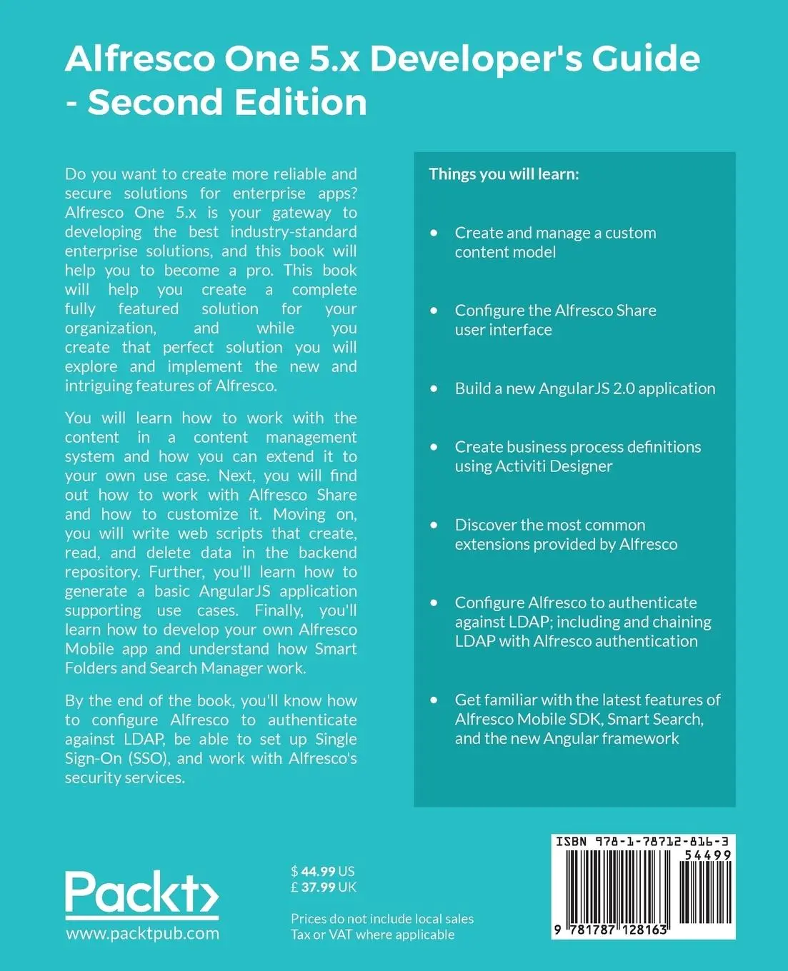 Rückseite: 9781787128163 | Alfresco One 5.x Developer's Guide-Second Edition | Taschenbuch | 2017