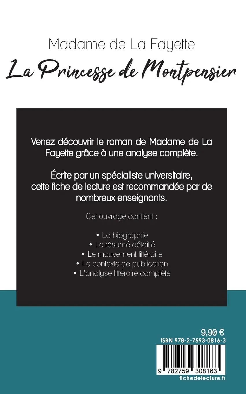 Rückseite: 9782759308163 | La Princesse de Montpensier de Madame de La Fayette (fiche de...