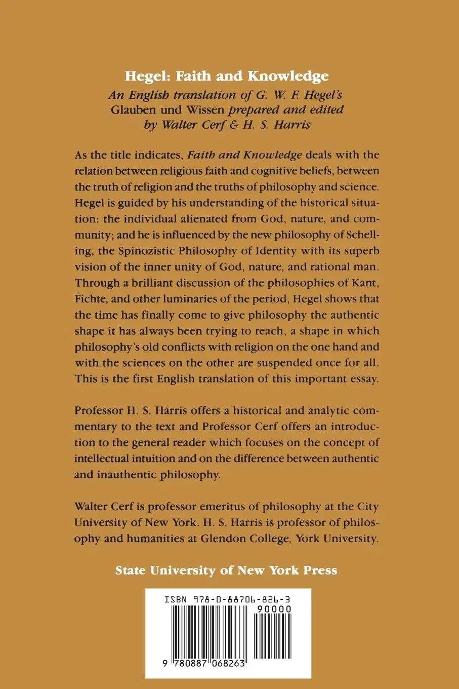 Rückseite: 9780887068263 | Hegel | G. W. F. Hegel | Taschenbuch | Englisch | 1988 | SUNY Press