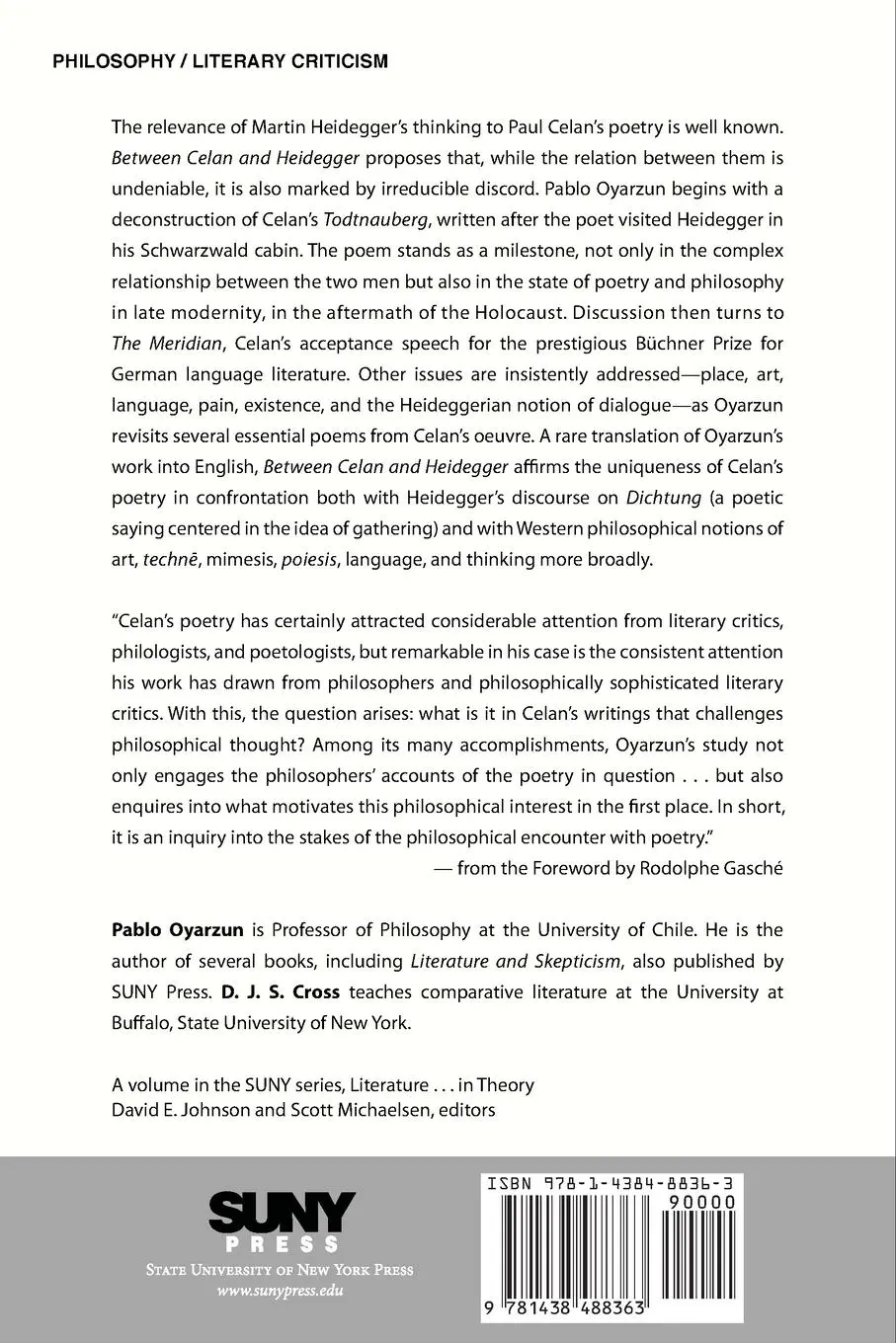Rückseite: 9781438488363 | Between Celan and Heidegger | Pablo Oyarzun | Taschenbuch | Englisch