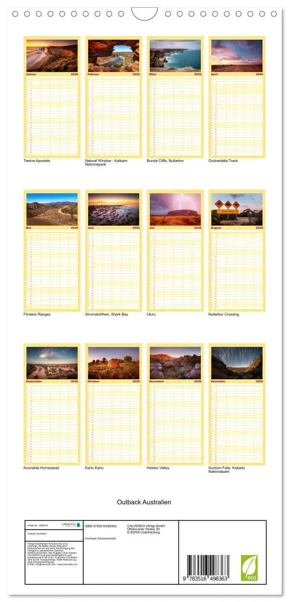 Bild: 9783516498363 | Familienplaner 2026 - Outback Australien mit 5 Spalten...