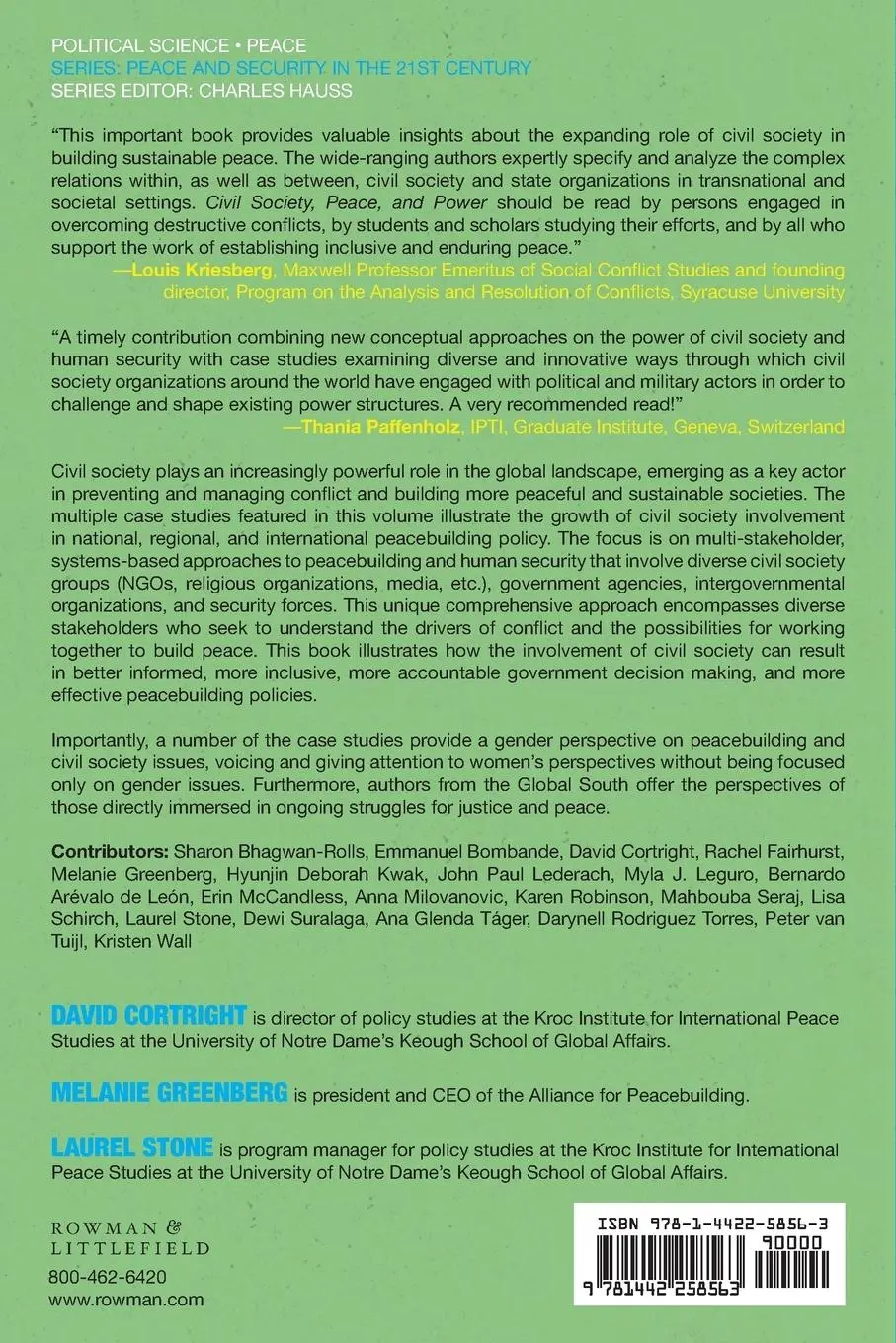 Rückseite: 9781442258563 | Civil Society, Peace, and Power | David Cortright (u. a.) | Buch