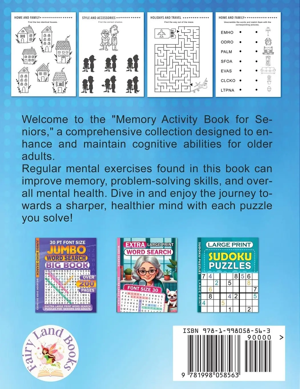 Rückseite: 9781998058563 | Large Print Memory Activity Book for Seniors | Fairyland Books | Buch