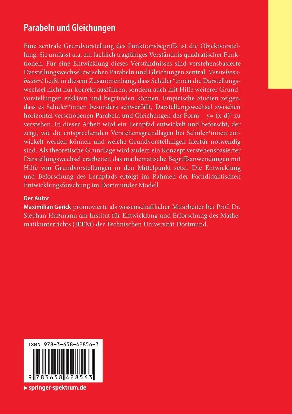 Rückseite: 9783658428563 | Parabeln und Gleichungen | Maximilian Gerick | Taschenbuch | vi | 2023