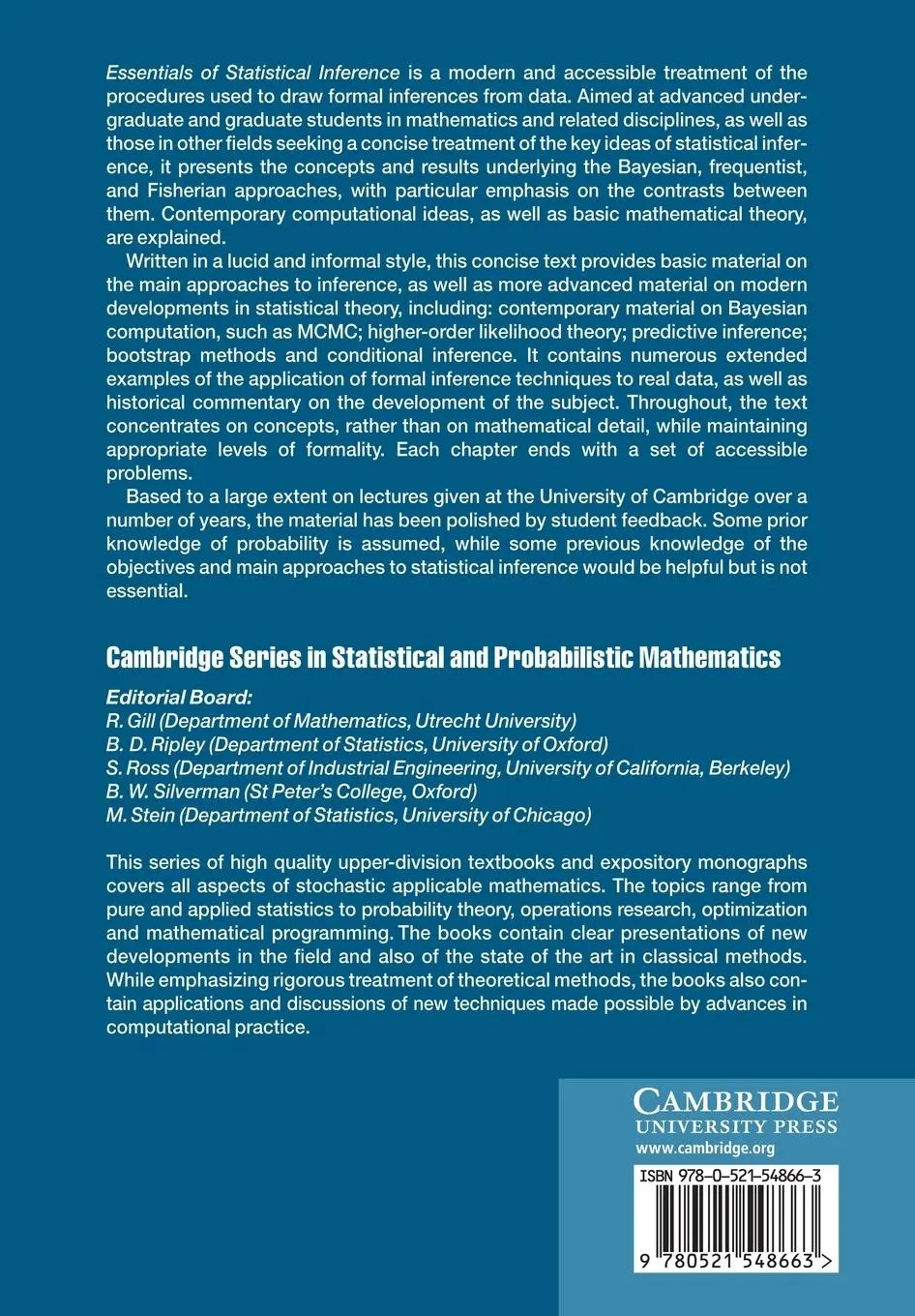 Rückseite: 9780521548663 | Essentials of Statistical Inference | G. A. Young (u. a.) | Buch