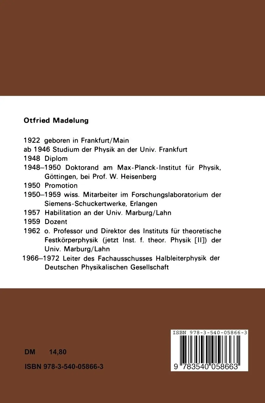 Rückseite: 9783540058663 | Festkörpertheorie II | Wechselwirkungen | Otfried Madelung | Buch | x