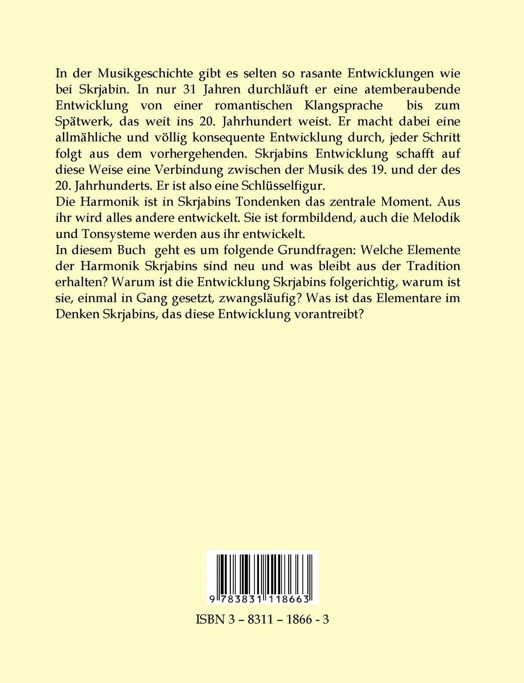 Rückseite: 9783831118663 | Die Entwicklung der Harmonik bei Skrjabin | Peter Sabbagh | Buch