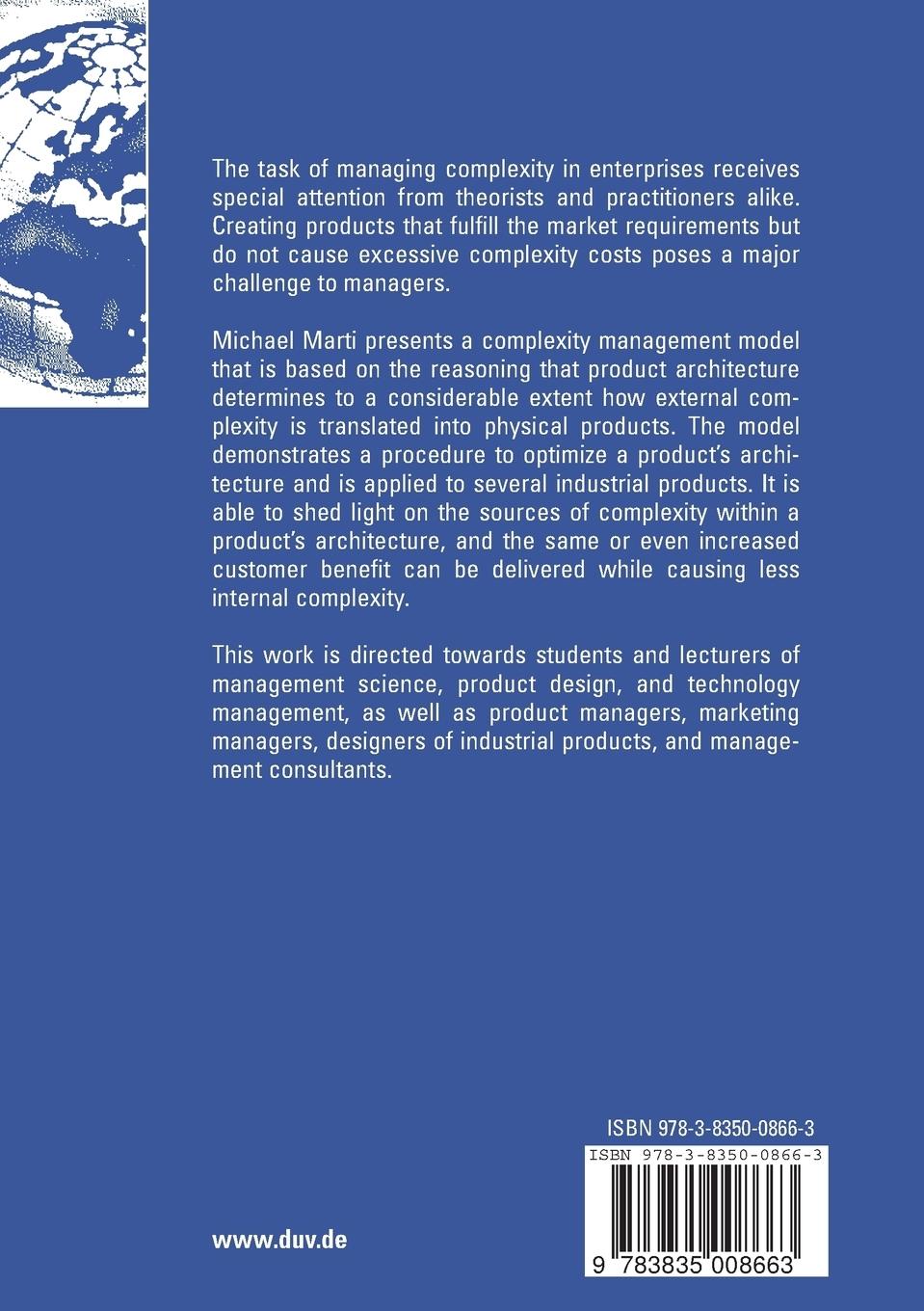 Rückseite: 9783835008663 | Complexity Management | Michael Marti | Taschenbuch | Englisch | 2007