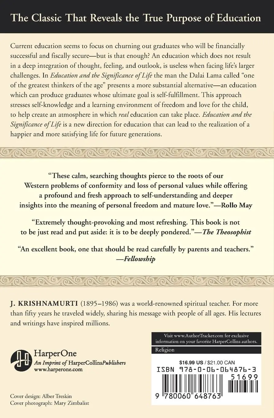 Rückseite: 9780060648763 | Education and the Significance of Life | Jiddu Krishnamurti | Buch