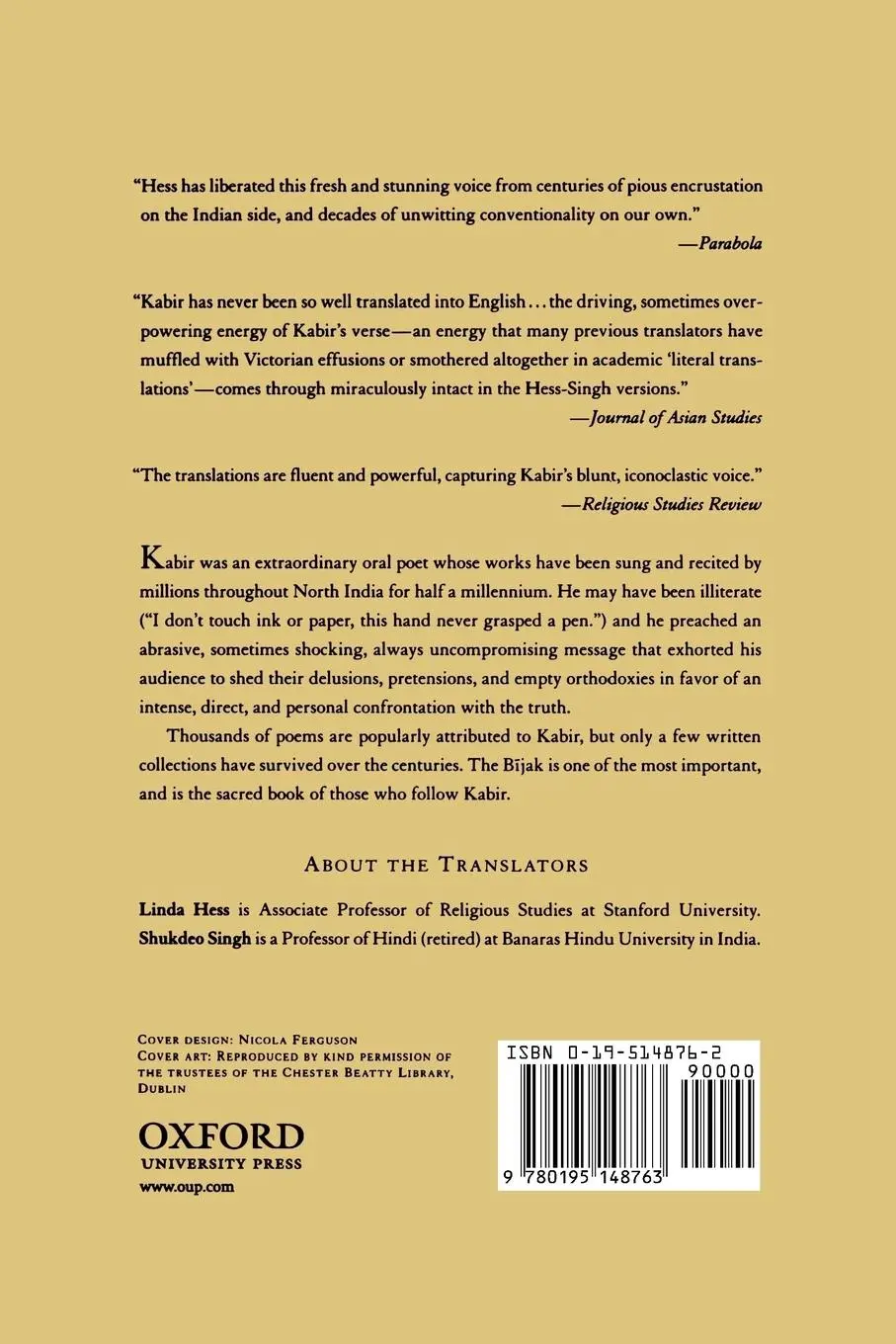Rückseite: 9780195148763 | The Bijak of Kabir | Kabir (u. a.) | Taschenbuch | Englisch | 2002