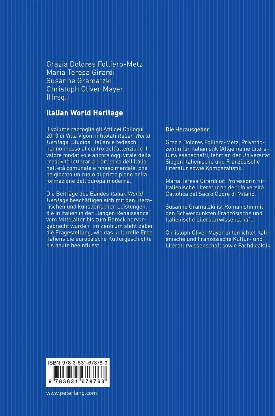 Rückseite: 9783631678763 | Italian World Heritage | Christoph Mayer (u. a.) | Buch | Gebunden