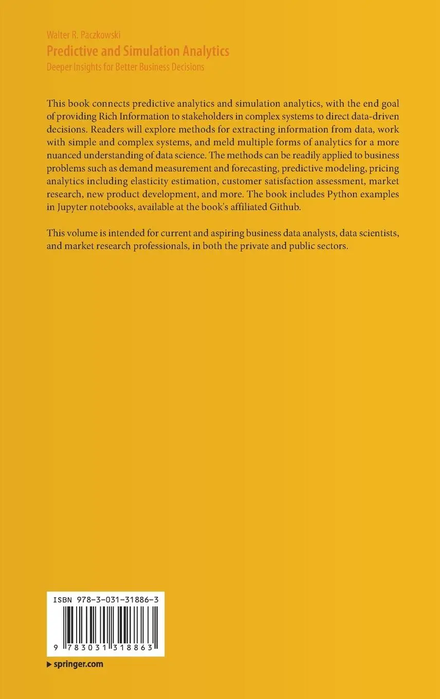 Rückseite: 9783031318863 | Predictive and Simulation Analytics | Walter R. Paczkowski | Buch
