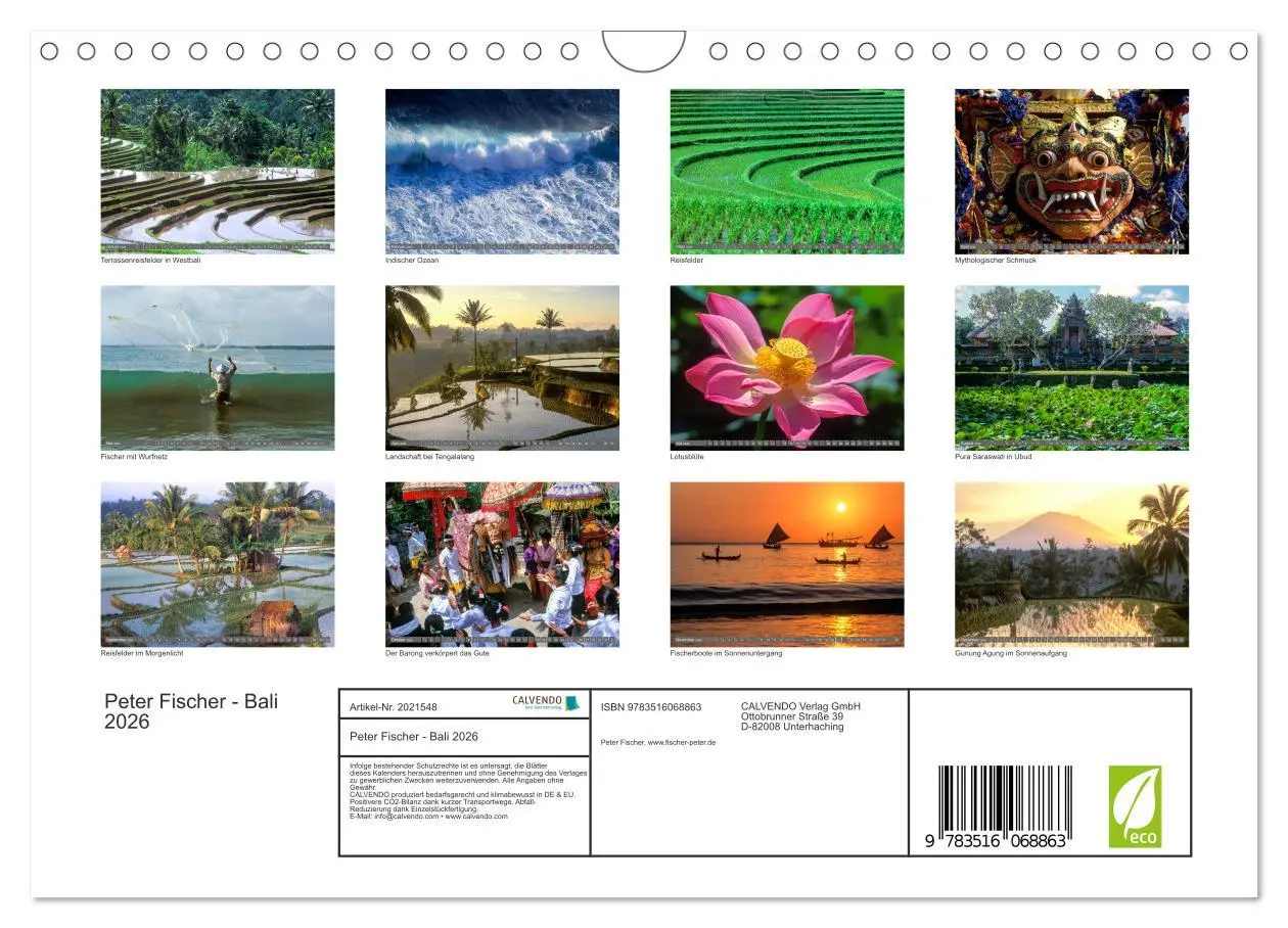 Bild: 9783516068863 | Peter Fischer - Bali 2026 (Wandkalender 2026 DIN A4 quer), CALVENDO...