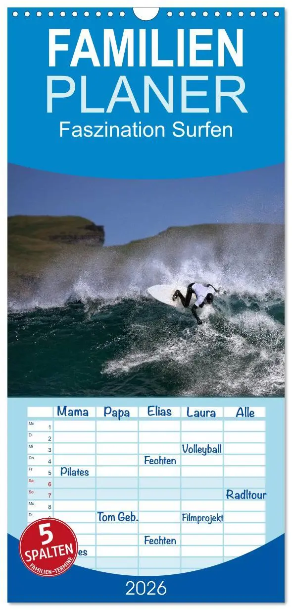 Cover: 9783516518863 | Familienplaner 2026 - Faszination Surfen mit 5 Spalten...