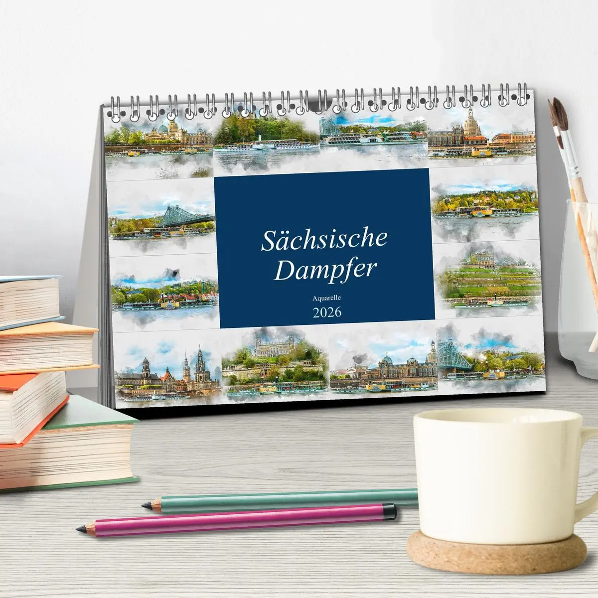 Bild: 9783457859063 | Sächsische Dampfer Aquarelle (Tischkalender 2026 DIN A5 quer),...