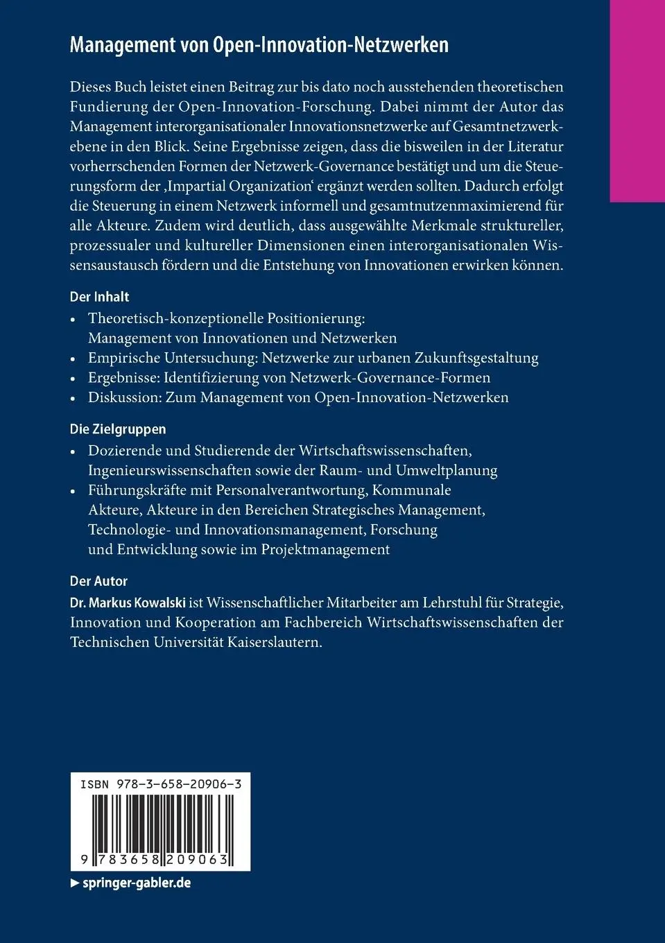 Rückseite: 9783658209063 | Management von Open-Innovation-Netzwerken | Markus Kowalski | Buch