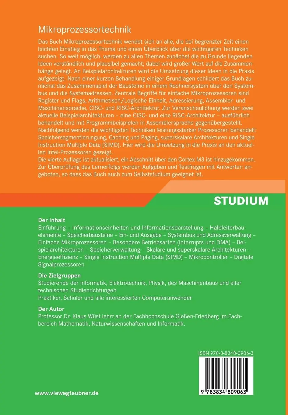 Rückseite: 9783834809063 | Mikroprozessortechnik | Klaus Wüst | Taschenbuch | XII | Deutsch Rückseite: 9783834809063 | Mikroprozessortechnik | Klaus Wüst | Taschenbuch | XII | Deutsch