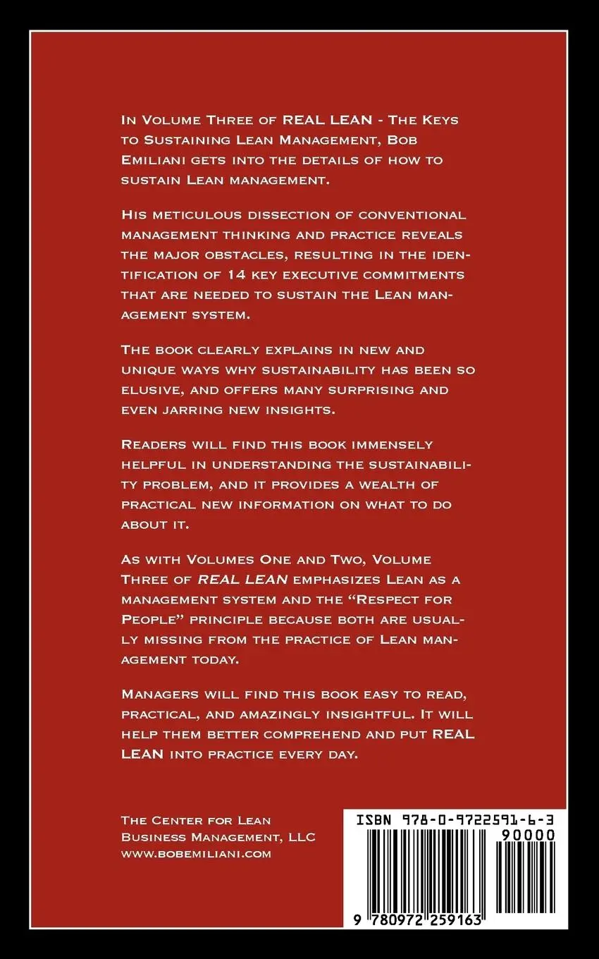 Rückseite: 9780972259163 | Real Lean | The Keys to Sustaining Lean Management (Volume Three)