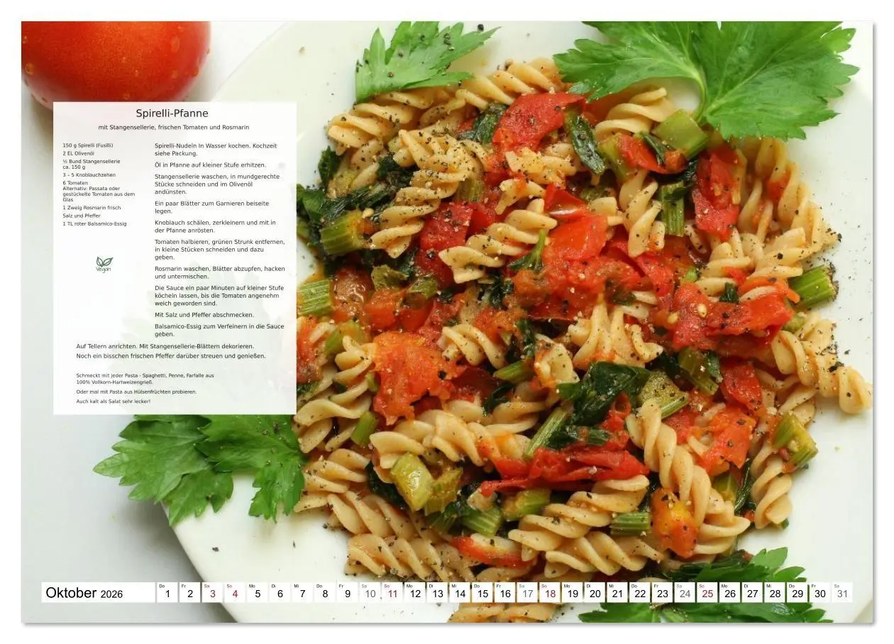 Bild: 9783516629163 | Pasta und Gemüse (Wandkalender 2026 DIN A4 quer), CALVENDO...