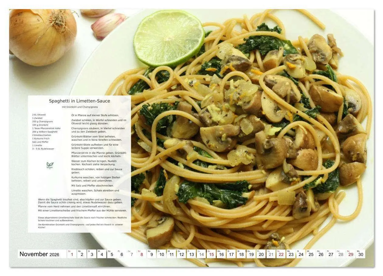 Bild: 9783516629163 | Pasta und Gemüse (Wandkalender 2026 DIN A4 quer), CALVENDO...