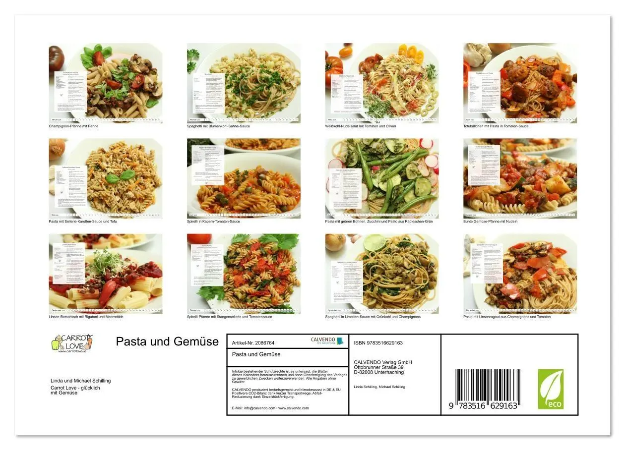 Bild: 9783516629163 | Pasta und Gemüse (Wandkalender 2026 DIN A4 quer), CALVENDO...