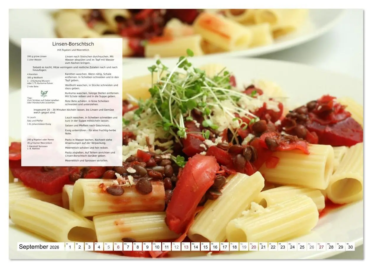 Bild: 9783516629163 | Pasta und Gemüse (Wandkalender 2026 DIN A4 quer), CALVENDO...
