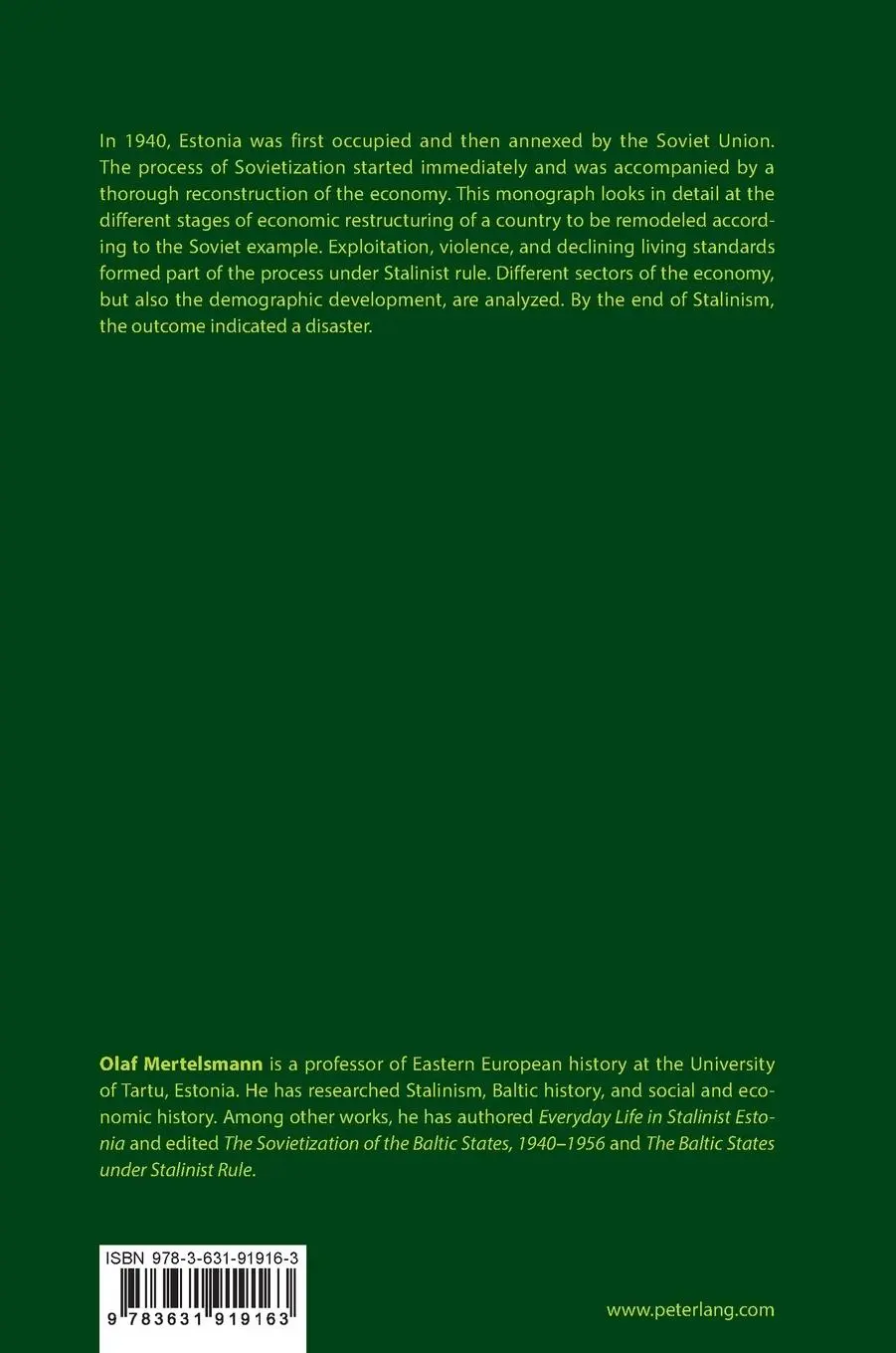 Rückseite: 9783631919163 | Stalinist Restructuring in Estonia | From Market to Command Economy