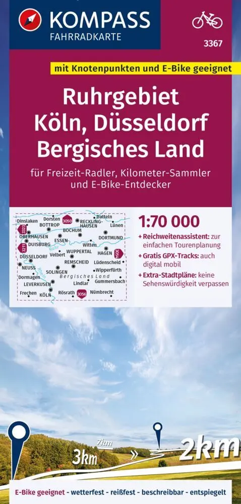 Cover: 9783991219163 | KOMPASS Fahrradkarte 3367 Ruhrgebiet, Köln, Düsseldorf, Bergisches...