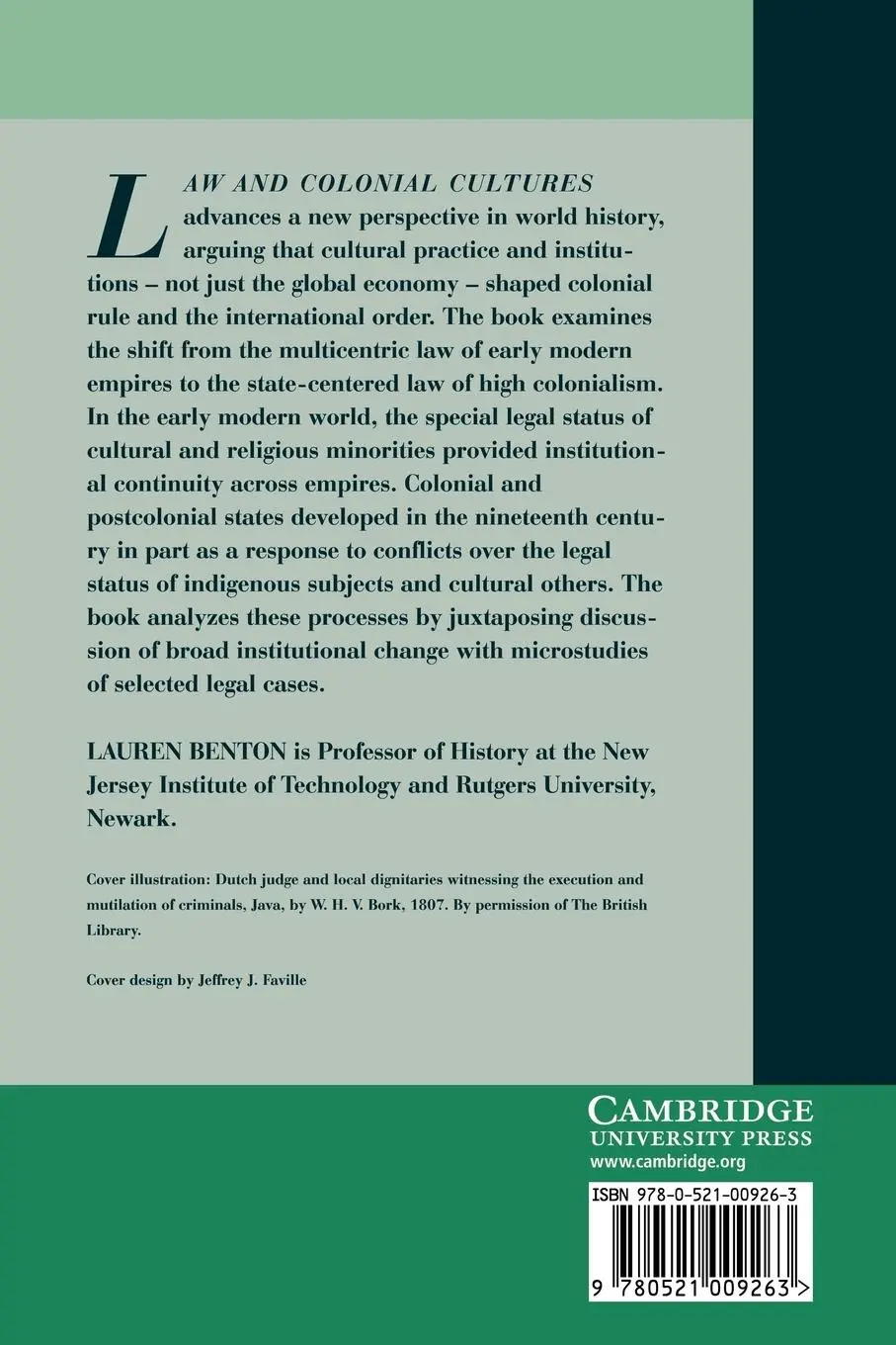 Rückseite: 9780521009263 | Law and Colonial Cultures | Legal Regimes in World History, 1400-1900