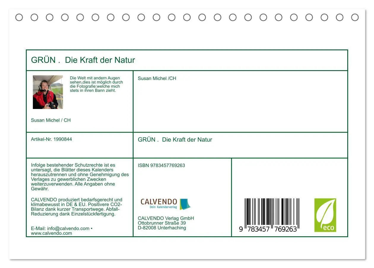 Bild: 9783457769263 | GRÜN . Die Kraft der Natur (Tischkalender 2026 DIN A5 quer),...