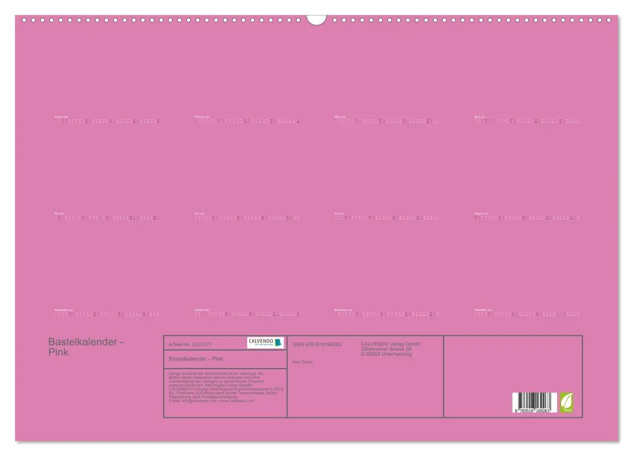 Bild: 9783516169263 | Bastelkalender - Pink (Wandkalender 2026 DIN A2 quer), CALVENDO...