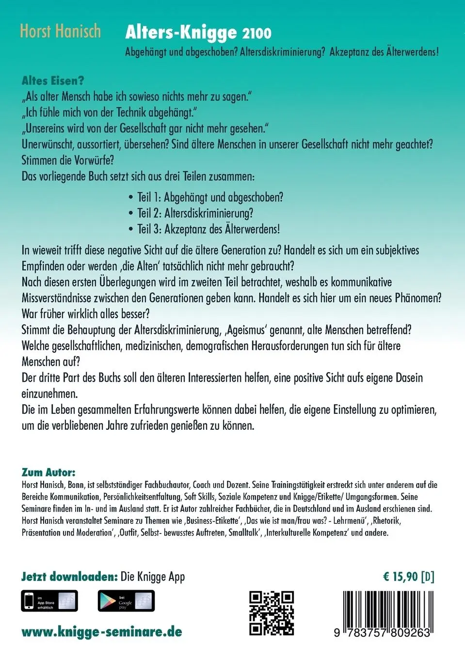 Rückseite: 9783757809263 | Alters-Knigge 2100 | Horst Hanisch | Taschenbuch | 152 S. | Deutsch