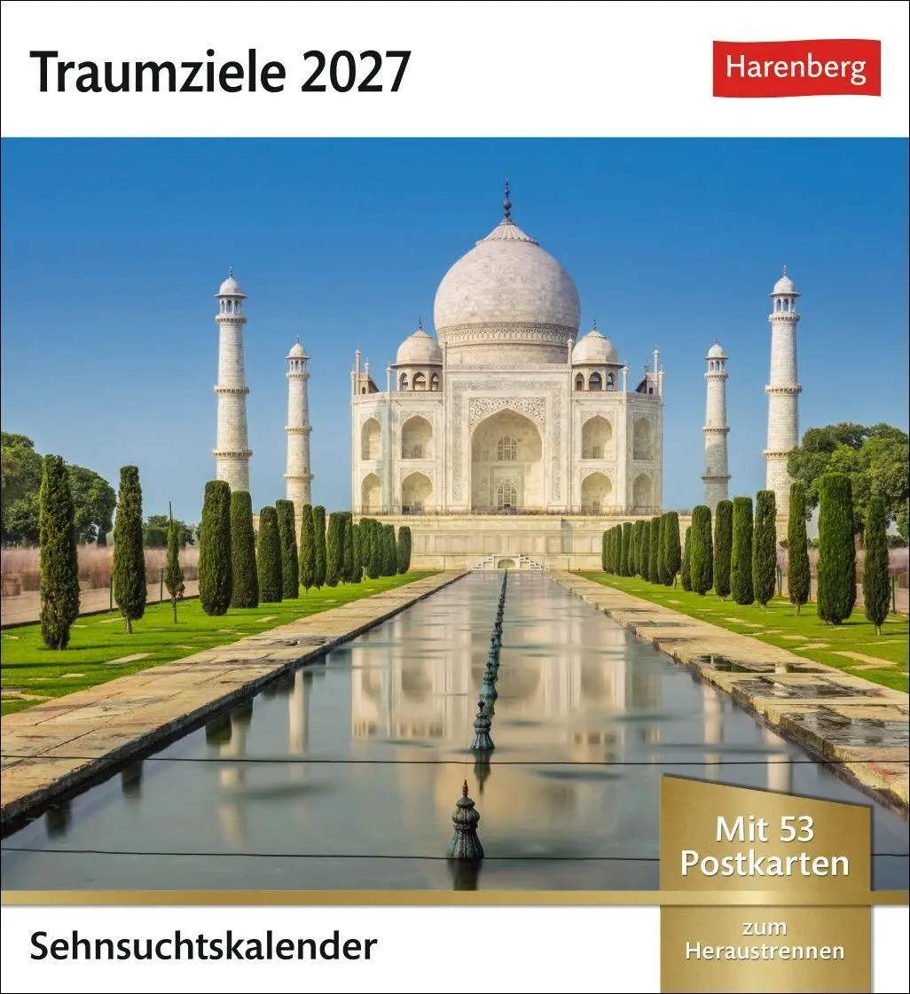 Cover: 9783840039263 | Traumziele Sehnsuchtskalender 2027 - Wochenkalender mit 53 Postkarten