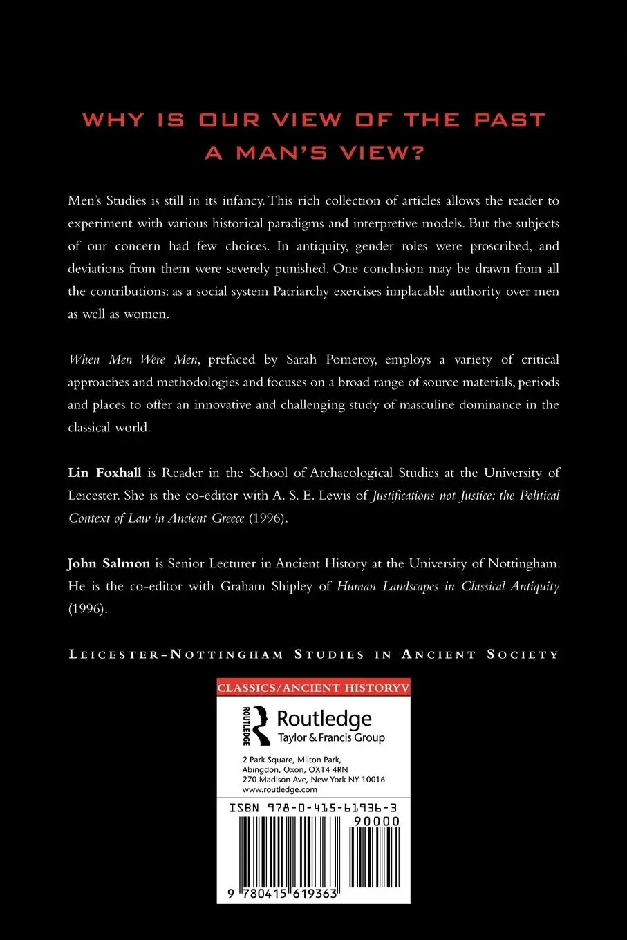 Rückseite: 9780415619363 | When Men Were Men | Lin Foxhall (u. a.) | Taschenbuch | Englisch