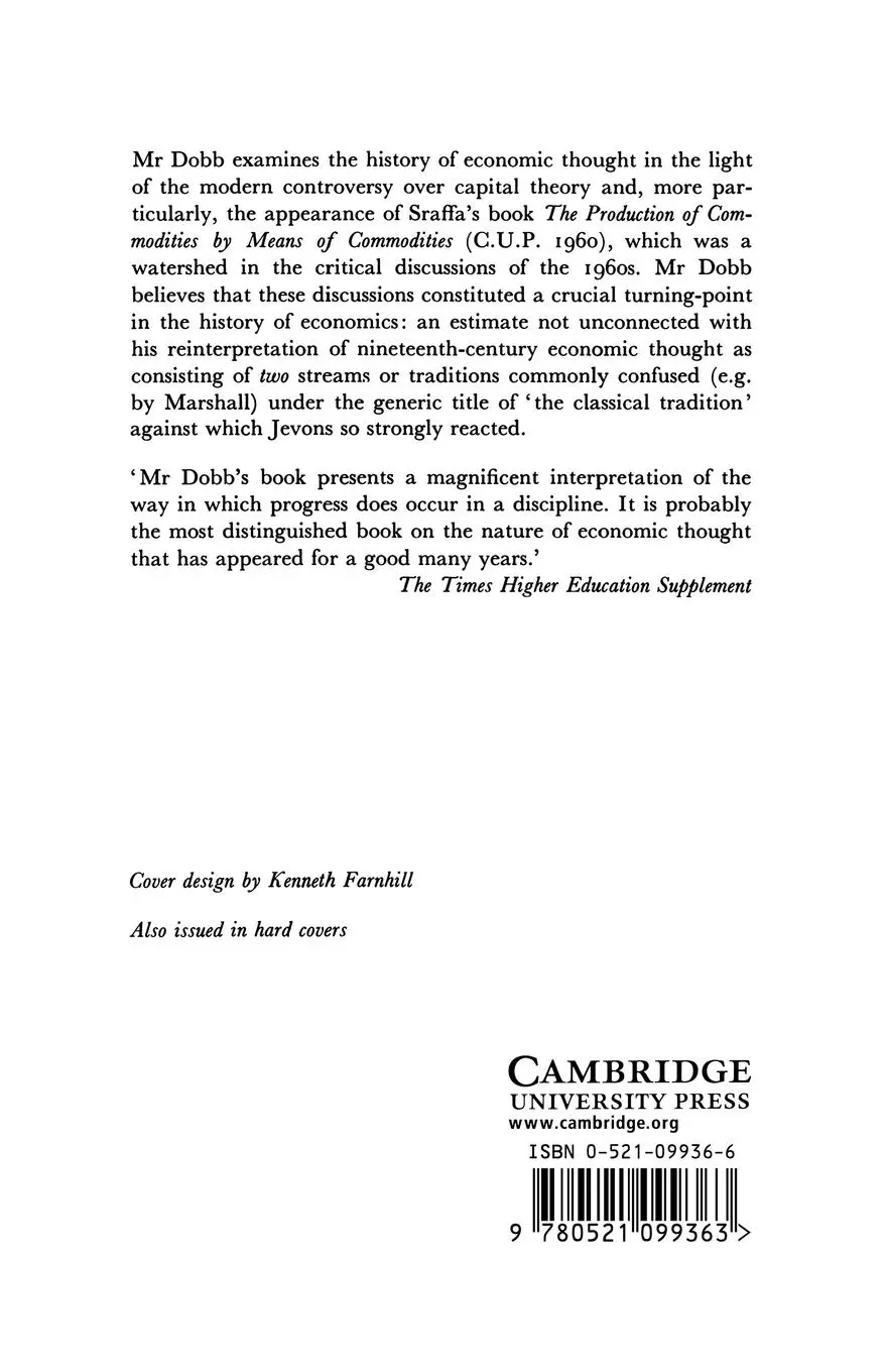 Rückseite: 9780521099363 | Theories of Value and Distribution Since Adam Smith | Maurice Dobb