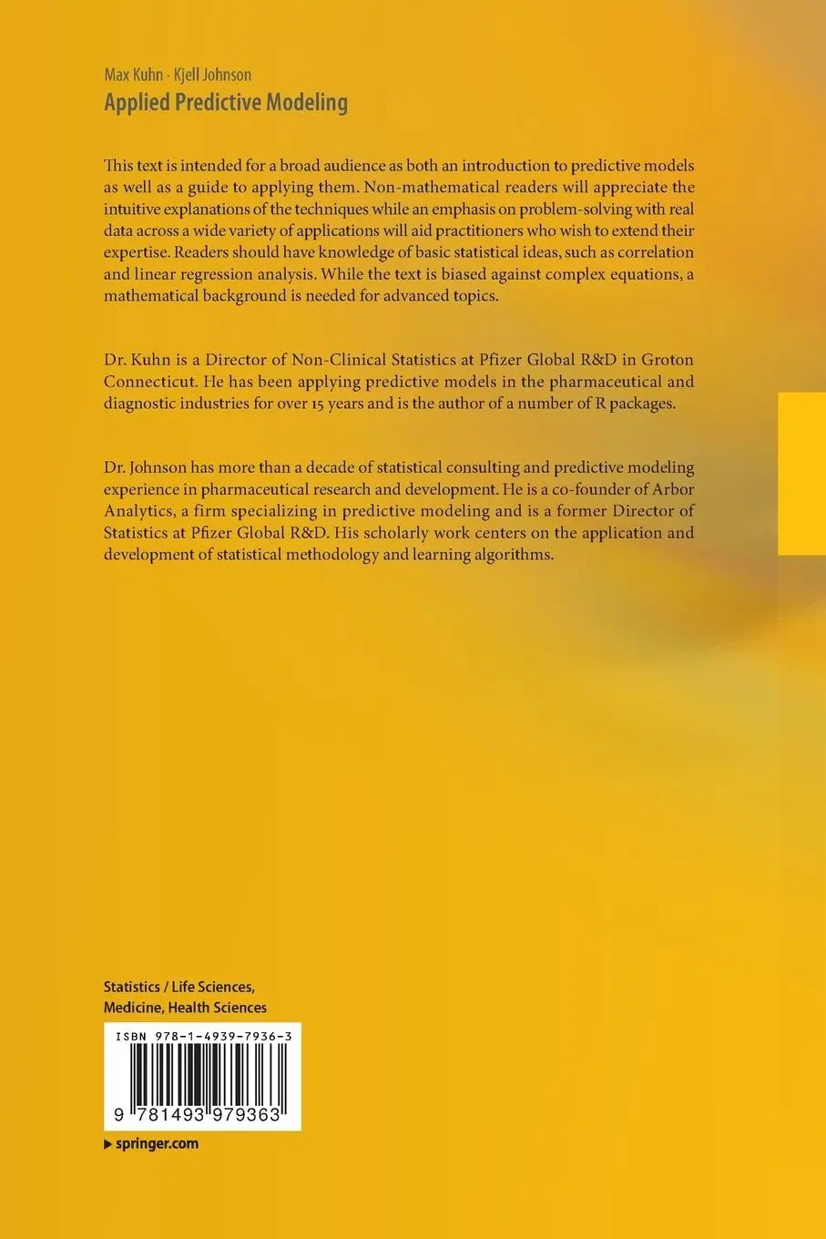 Rückseite: 9781493979363 | Applied Predictive Modeling | Kjell Johnson (u. a.) | Taschenbuch