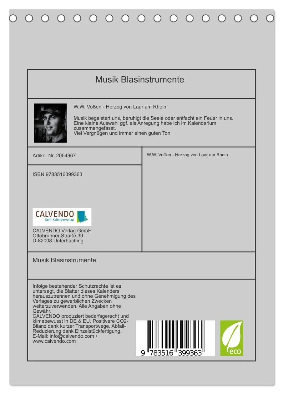 Bild: 9783516399363 | Musik Blasinstrumente (Tischkalender 2026 DIN A5 hoch), CALVENDO...