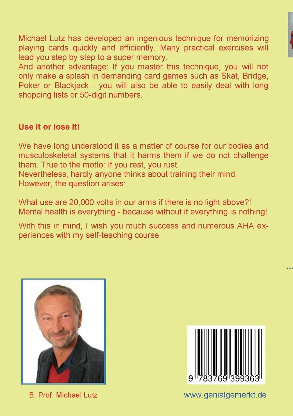 Rückseite: 9783769399363 | Memorize playing cards in seconds | Michael Lutz | Taschenbuch | 2025