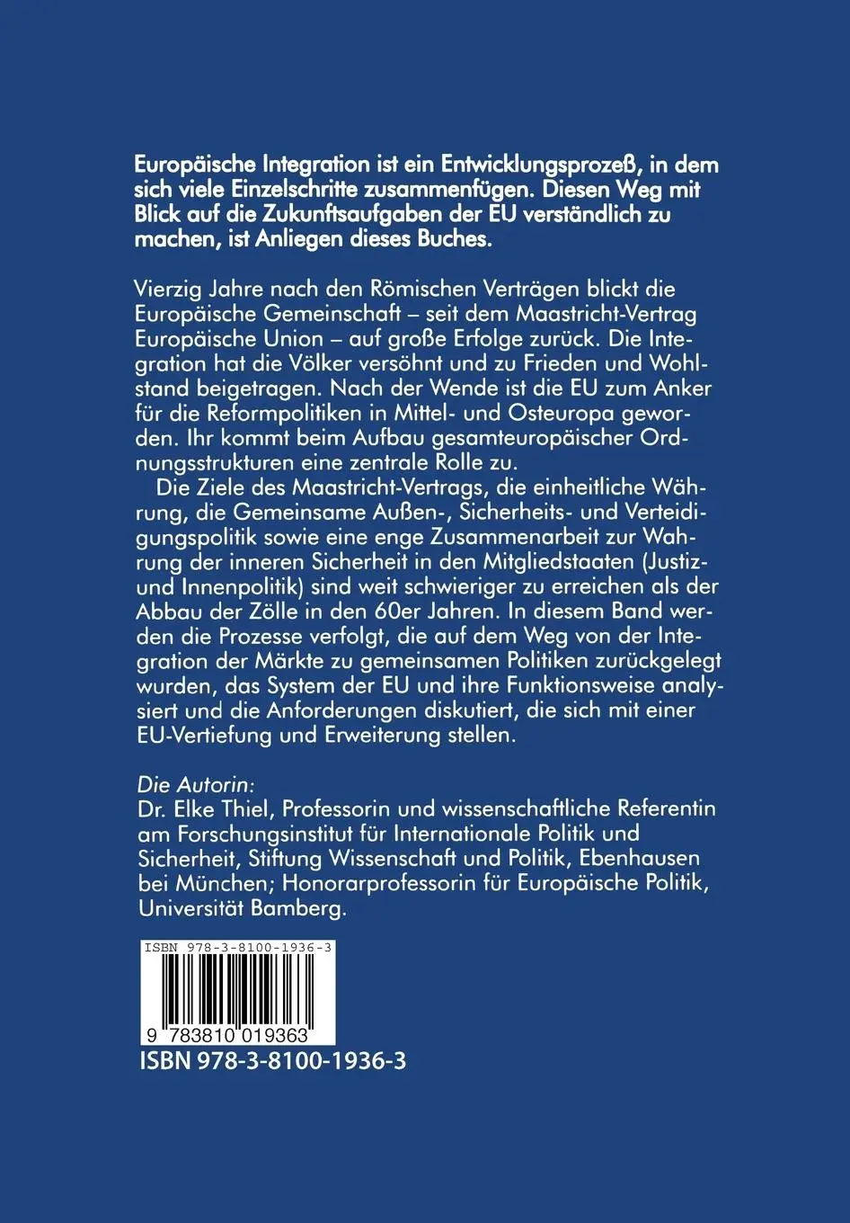 Rückseite: 9783810019363 | Die Europäische Union | Elke Thiel | Taschenbuch | 324 S. | Deutsch