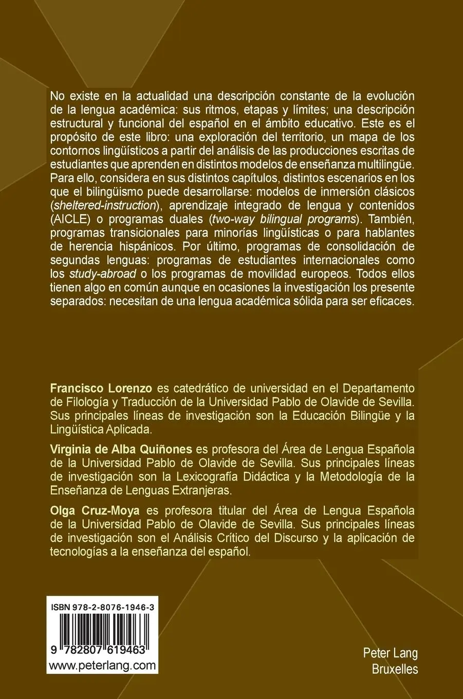 Rückseite: 9782807619463 | El español académico en L2 y LE | Francisco Lorenzo (u. a.) | Buch