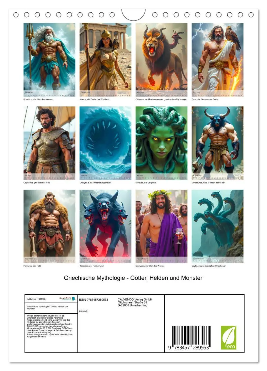 Bild: 9783457289563 | Griechische Mythologie - Götter, Helden und Monster (Wandkalender...