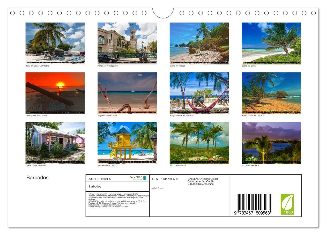 Bild: 9783457809563 | Barbados (Wandkalender 2026 DIN A4 quer), CALVENDO Monatskalender