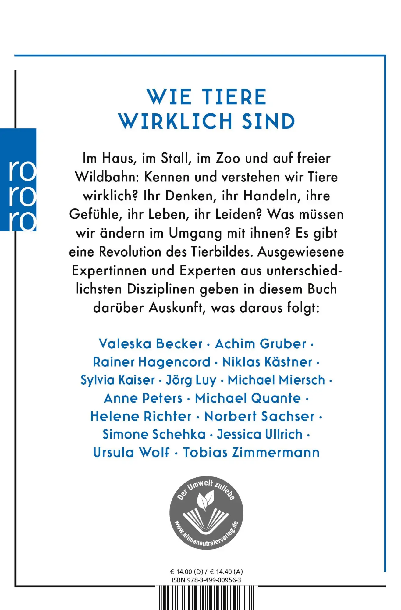 Rückseite: 9783499009563 | Das unterschätzte Tier | Norbert Sachser (u. a.) | Taschenbuch | 2022