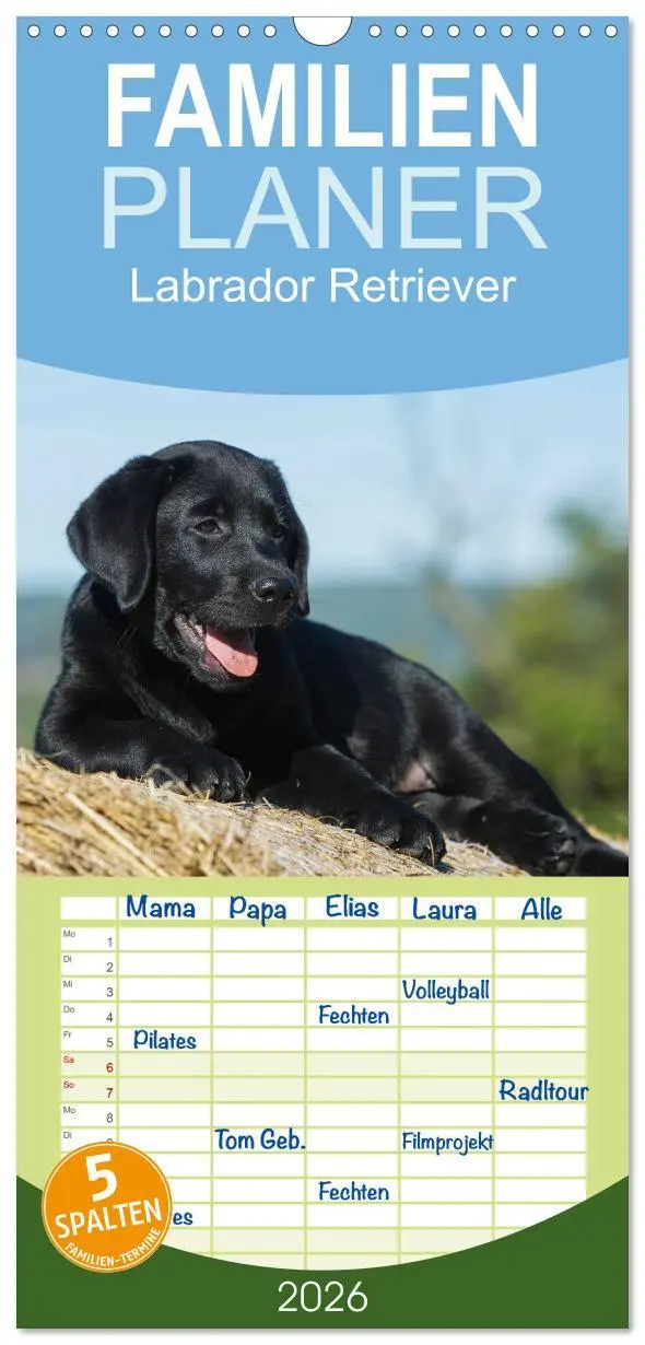 Cover: 9783516519563 | Familienplaner 2026 - Labrador Retriever 2026 mit 5 Spalten...