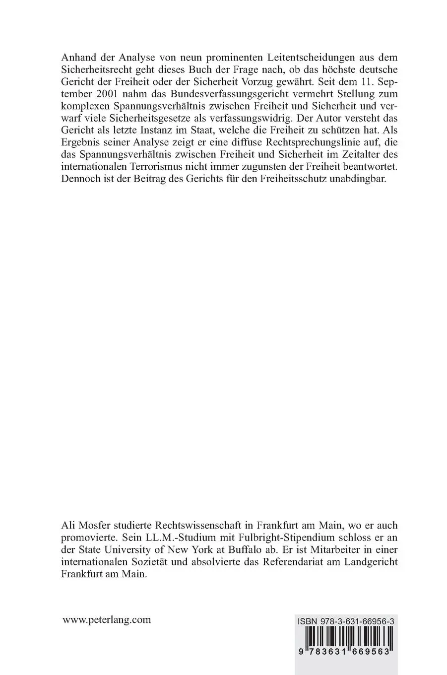 Rückseite: 9783631669563 | Fragilitäten des Rechtsstaates seit dem 11. September 2001 im...