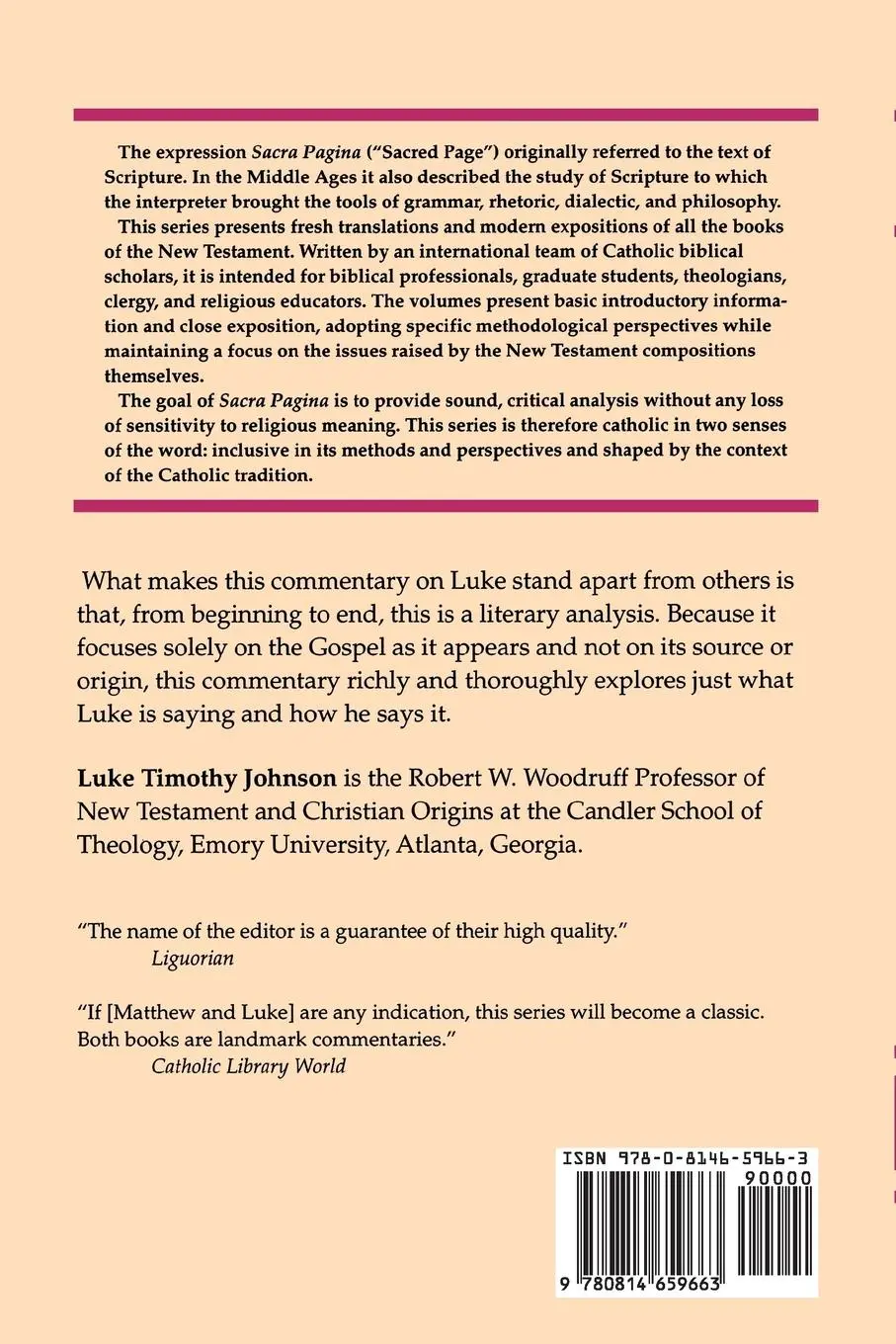 Rückseite: 9780814659663 | Sacra Pagina | : The Gospel of Luke | Luke Timothy Johnson | Buch