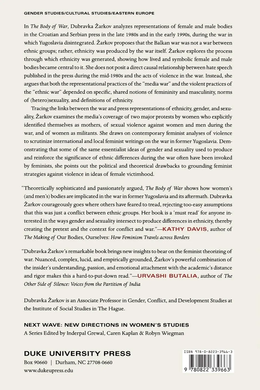 Rückseite: 9780822339663 | The Body of War | Dubravka ¿Arkov | Taschenbuch | Englisch | 2007
