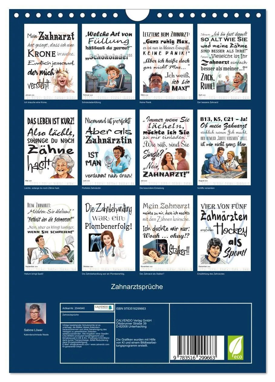 Bild: 9783516299663 | Zahnarztsprüche (Wandkalender 2026 DIN A4 hoch), CALVENDO...