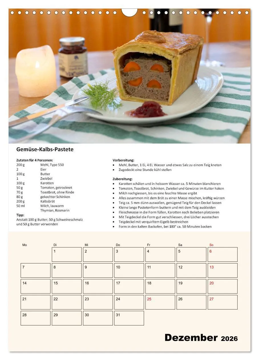 Bild: 9783516369663 | Der tolle Rezeptkalender (Wandkalender 2026 DIN A3 hoch), CALVENDO...