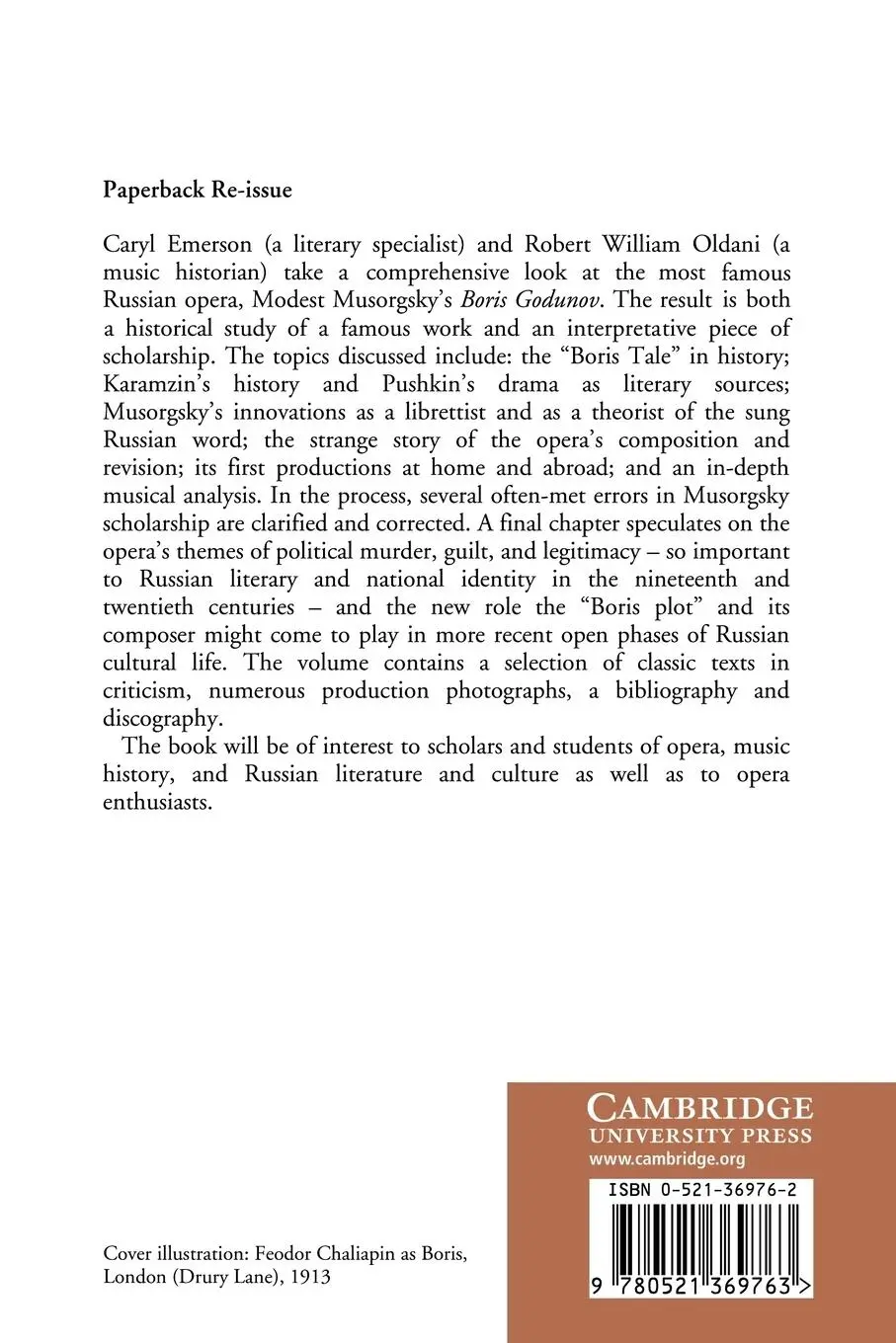 Rückseite: 9780521369763 | Modest Musorgsky and Boris Godunov | Caryl Emerson (u. a.) | Buch